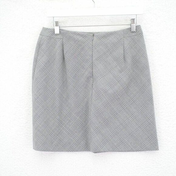 NEW The Limited Stretch Gray Glen Plaid Brown‎ Windowpane Skirt Size 8 Polyester - Picture 3 of 7